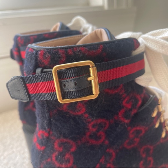 GUCCI Trip GG logo wool combat boots Navy Red - Picture 4 of 13